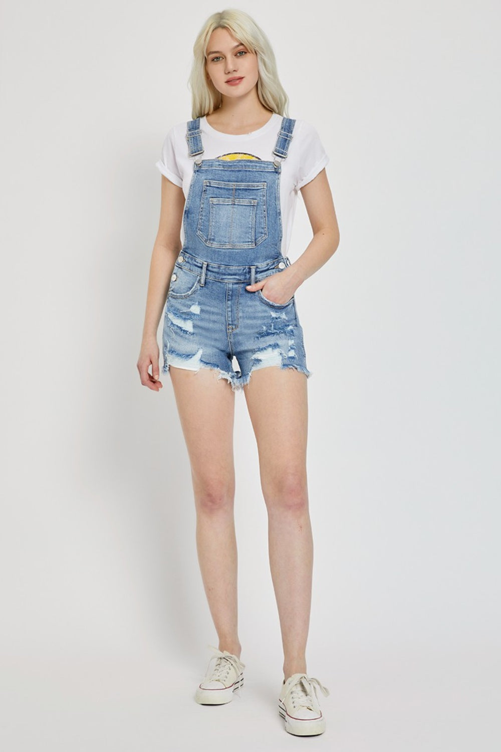 RISEN Rhea Raw Hem Denim Overalls