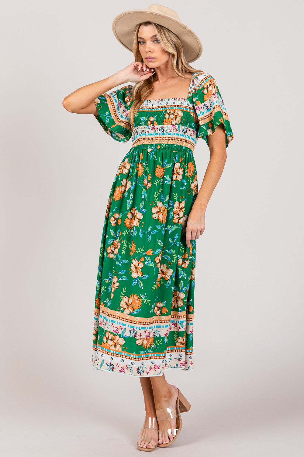 Caitlyn Smocked Midi Dress